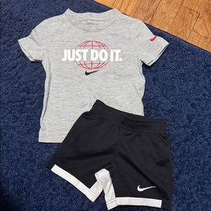 Nike Gray Tee & Black Shorts Set with Red Accent